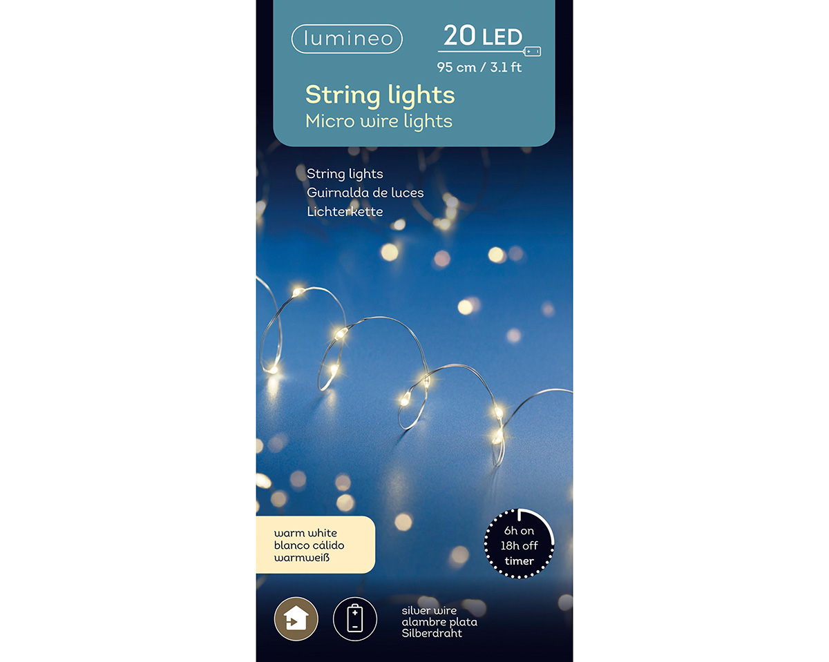 Lichterkette Silber 20 LED 95cm Lichterkette, Lichtkette, Mikro-Draht-Lichter, Silberdraht, Warmweiß