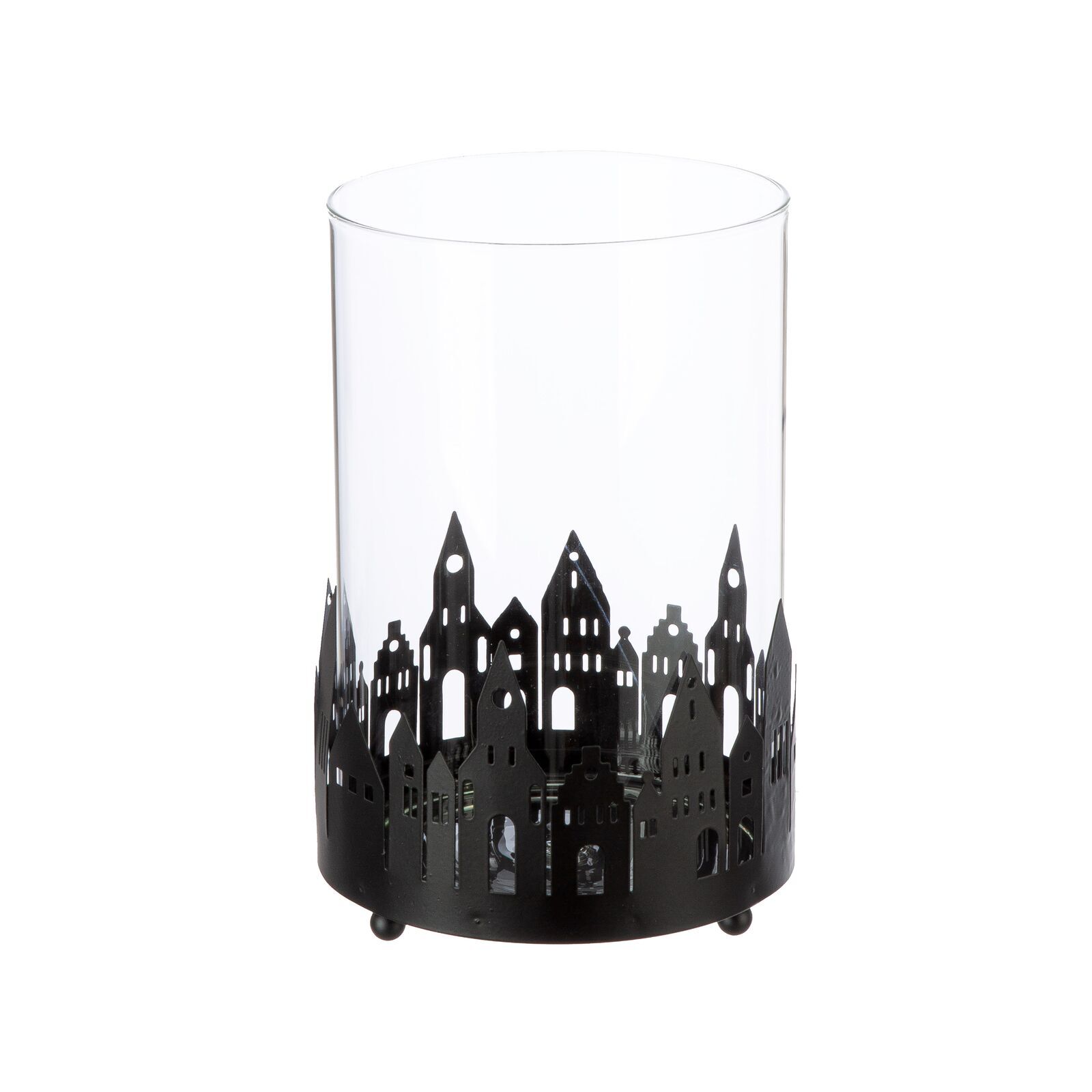 Windlicht Stadtlichter schwarz 19cm Lampe, Glas