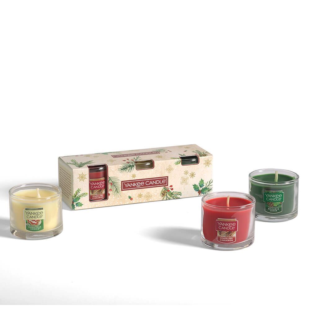 Geschenkset mit 3 kleinen Jars von Yankee Candle Inhalt aus der Verpackung