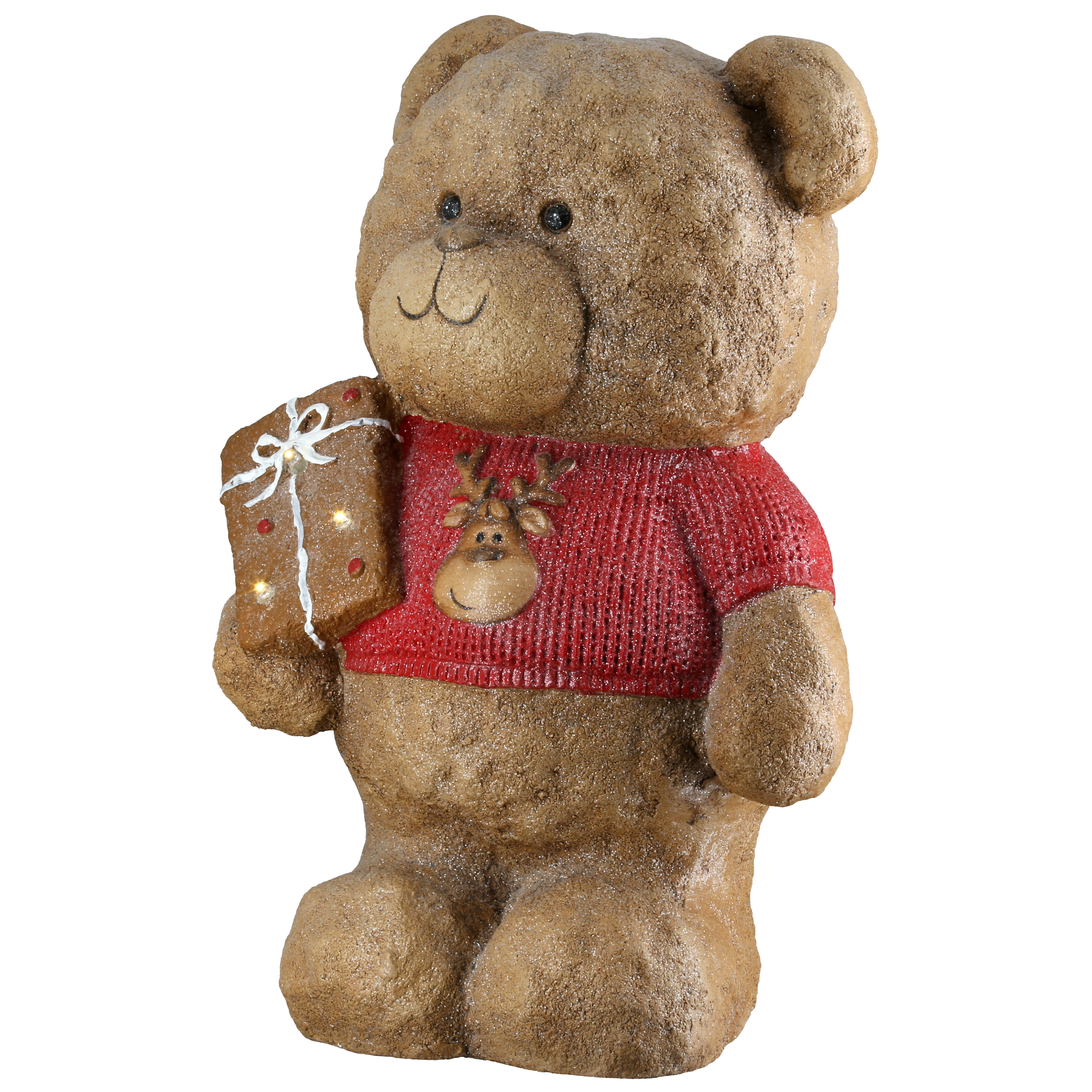 Dekofigur Bär Benno LED 35cm Magnesia Teddy, Weihnachten, Rotpullover, Geschenk, Dekoration