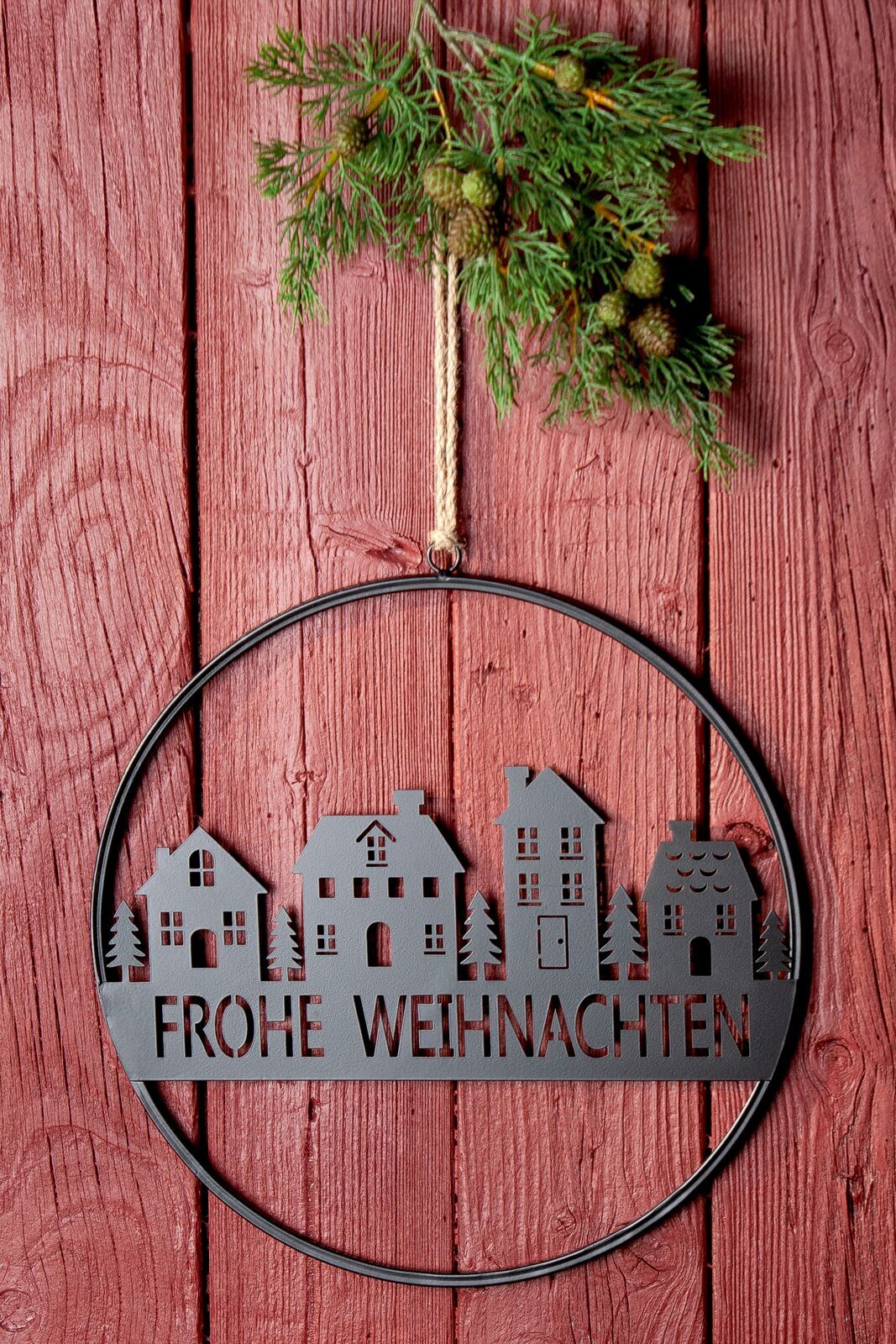 Deko Hänger Winterdorf "Frohe Weihnachten" Pflanze, Baum