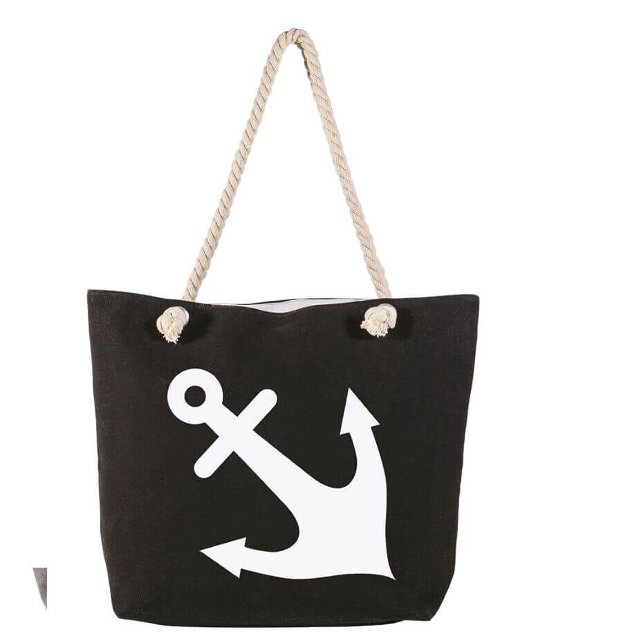 Shopping-Tasche schwarz mit Anker 006
