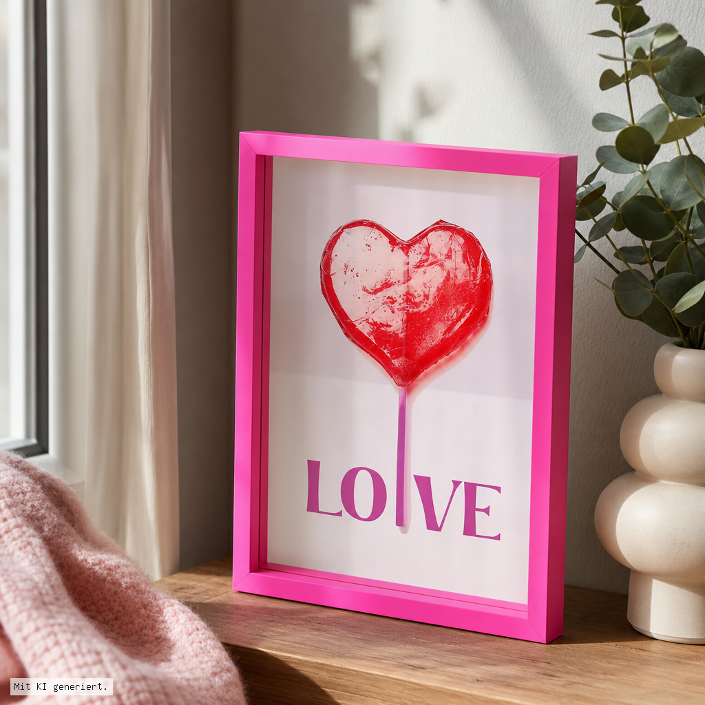 Herzbild, Rahmen, Kunstdruck, Pink, LOVE