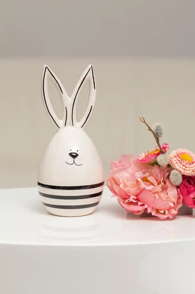 Deko Hase Pietro weiß/schwarz 18cm