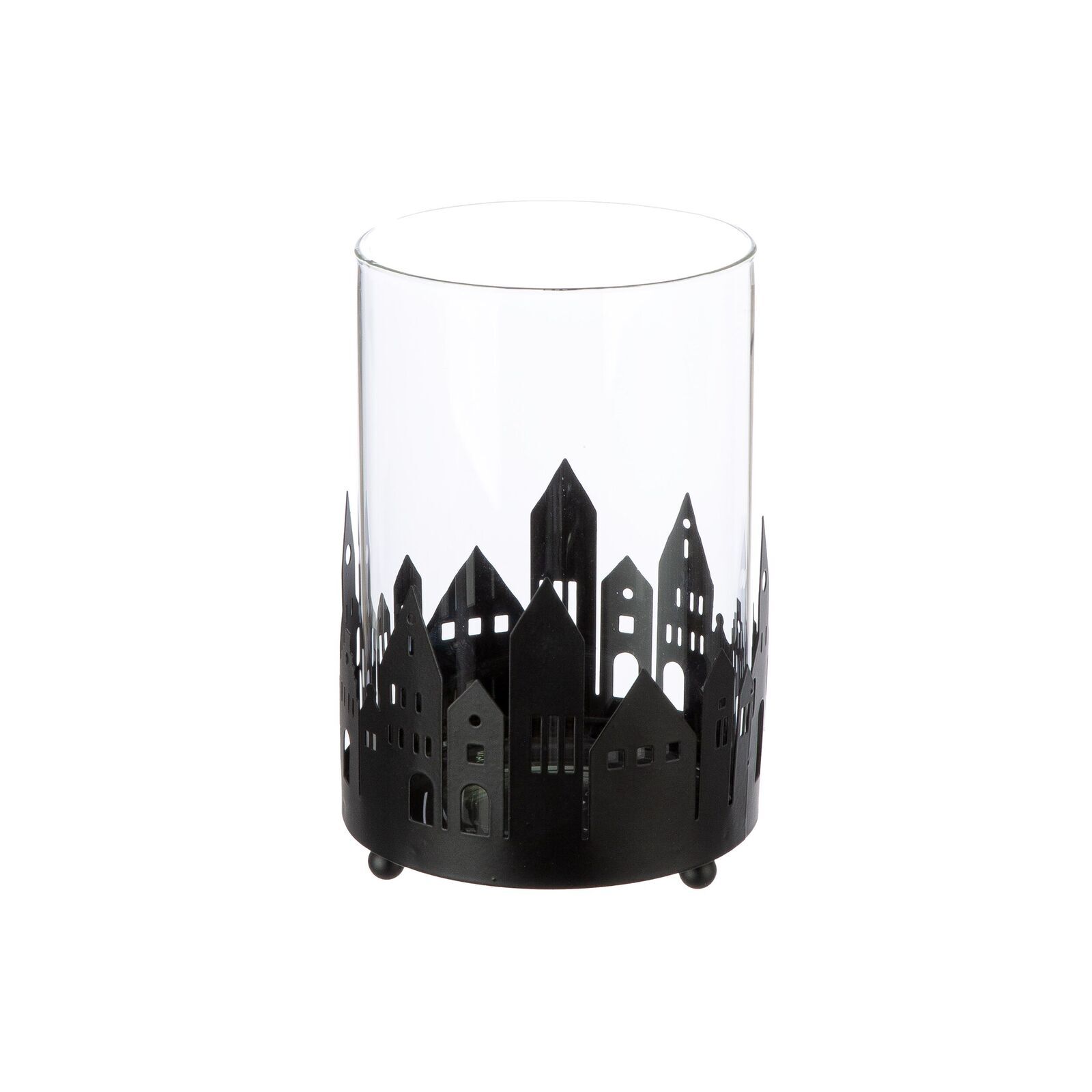 Windlicht Stadtlichter schwarz 16cm Glas, Lampe