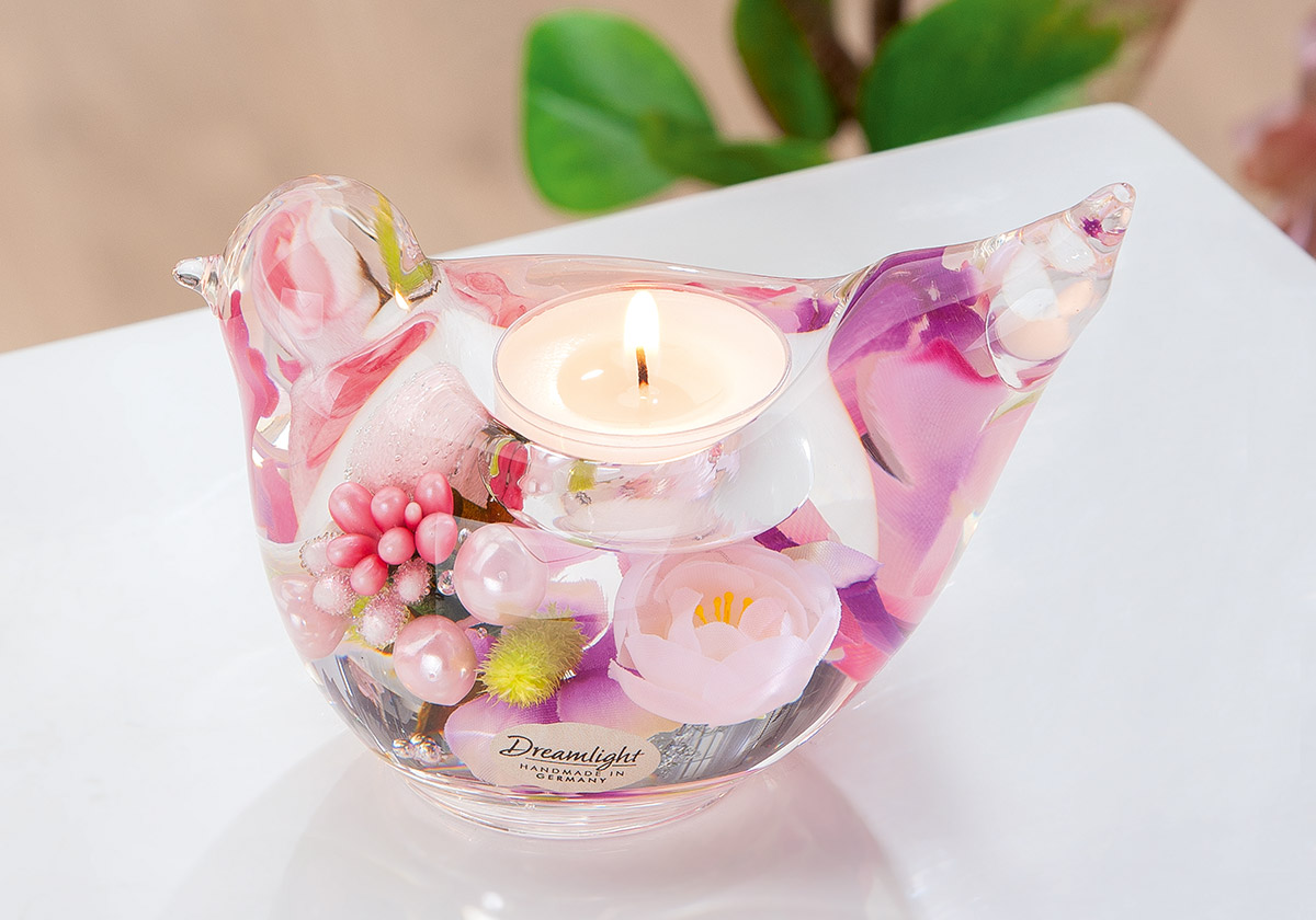 Teelicht-Glas, Blumen-Topf, Dekor-Objekt, Künstliche Blüten, Kreativ-Glas
