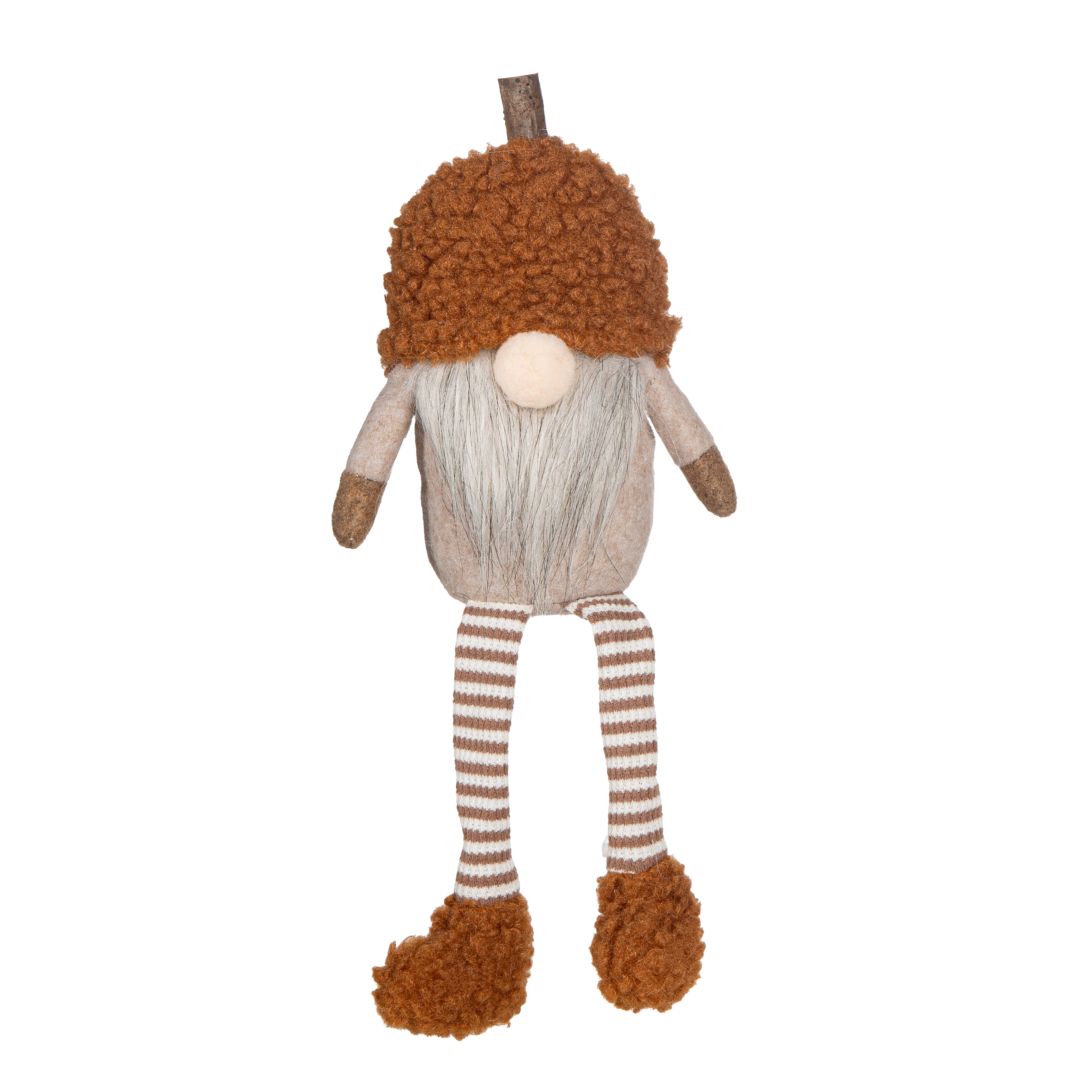 Deko Kantensitzerfigur Wichtel Kai 19cm braun Plüschfigur, Gnom, Strickbeine, Braune Haare, Stofffigur