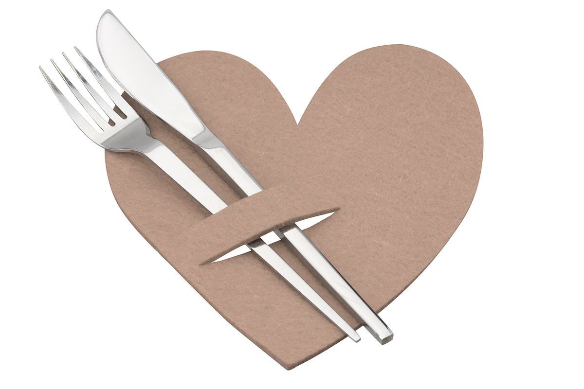 Bestecktasche Herz Filz beige Besteck, Gabel