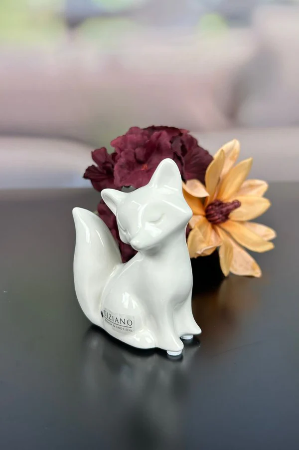 Fuchskind Roxy sitzend 10cm cremeweiß figurin, katze, porzellan, weiß, deko