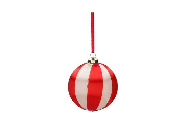 Chinois Weihnachtskugel 8cm Streifen rot/weiß Zubehor, Ornament