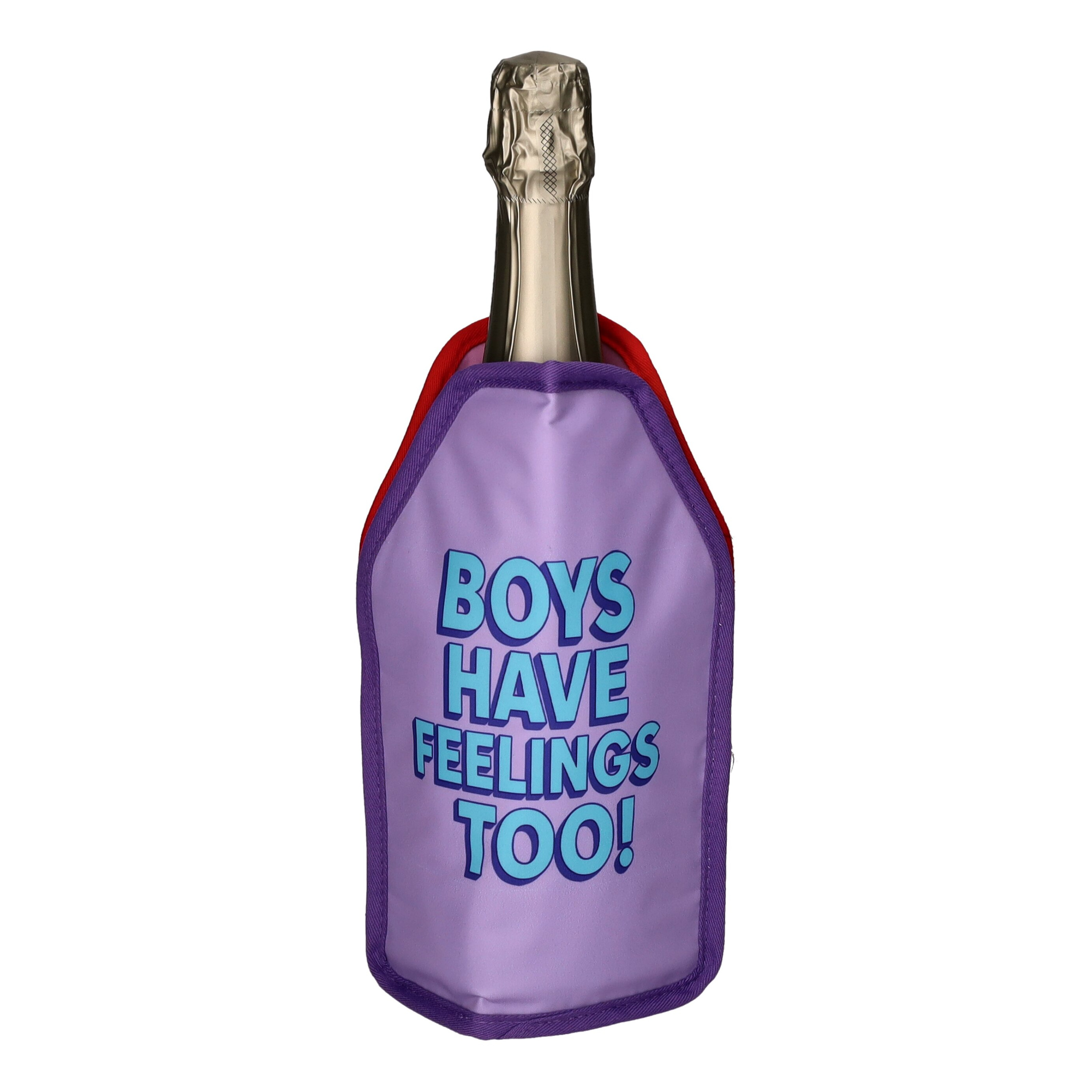 Sektflasche, Kulturtasche, Boys Have Feelings Too, Pfandflasche, Flasche mit Hülle
