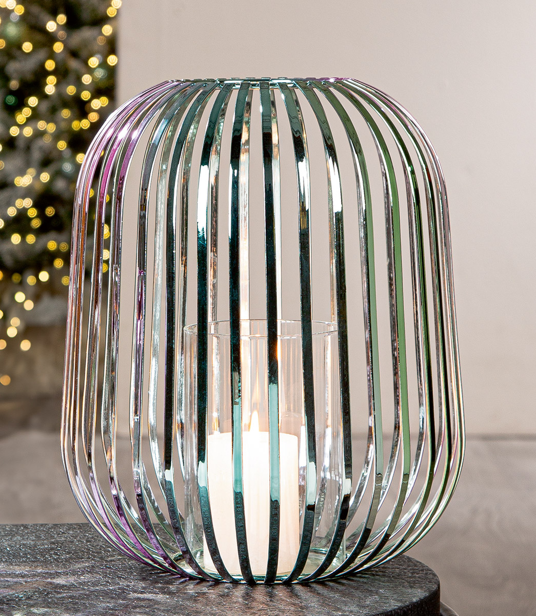 Tischlampe, Votivkerze, Metalllampe, Spiralstruktur, Reflektierend