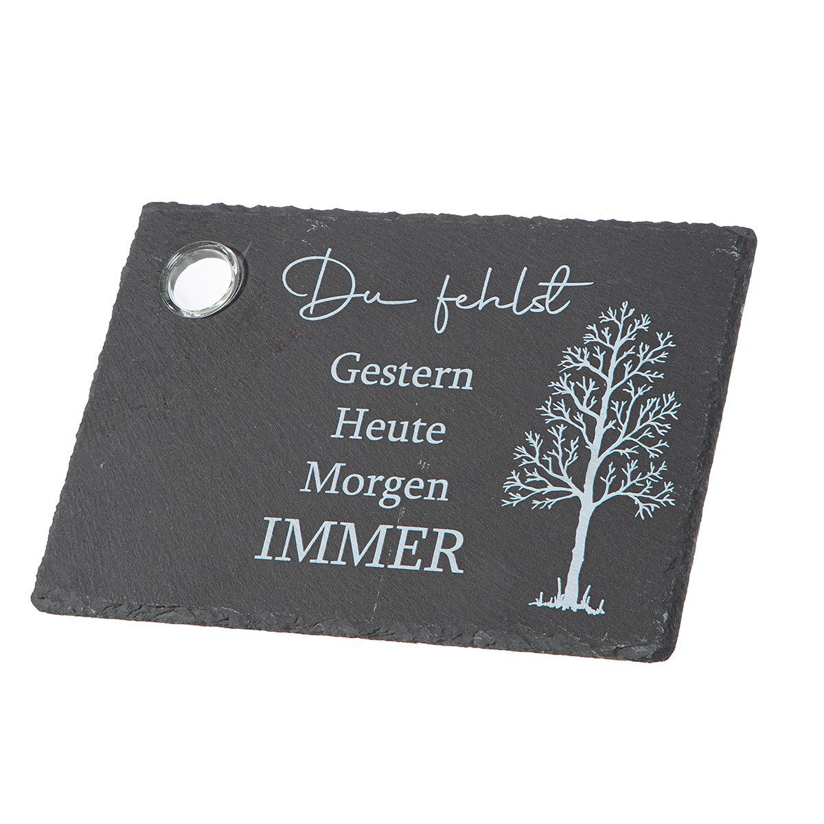 Gedenkobjekt mit Vase "Immer" Elektronik, Hardware, Visitenkarte, Text, Schiefer