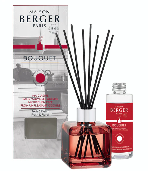 Raumduft Diffuser - Meine Küche ohne unangenehme Gerüche bouquet, reed diffuser, fragrance, glass bottle, red liquid
