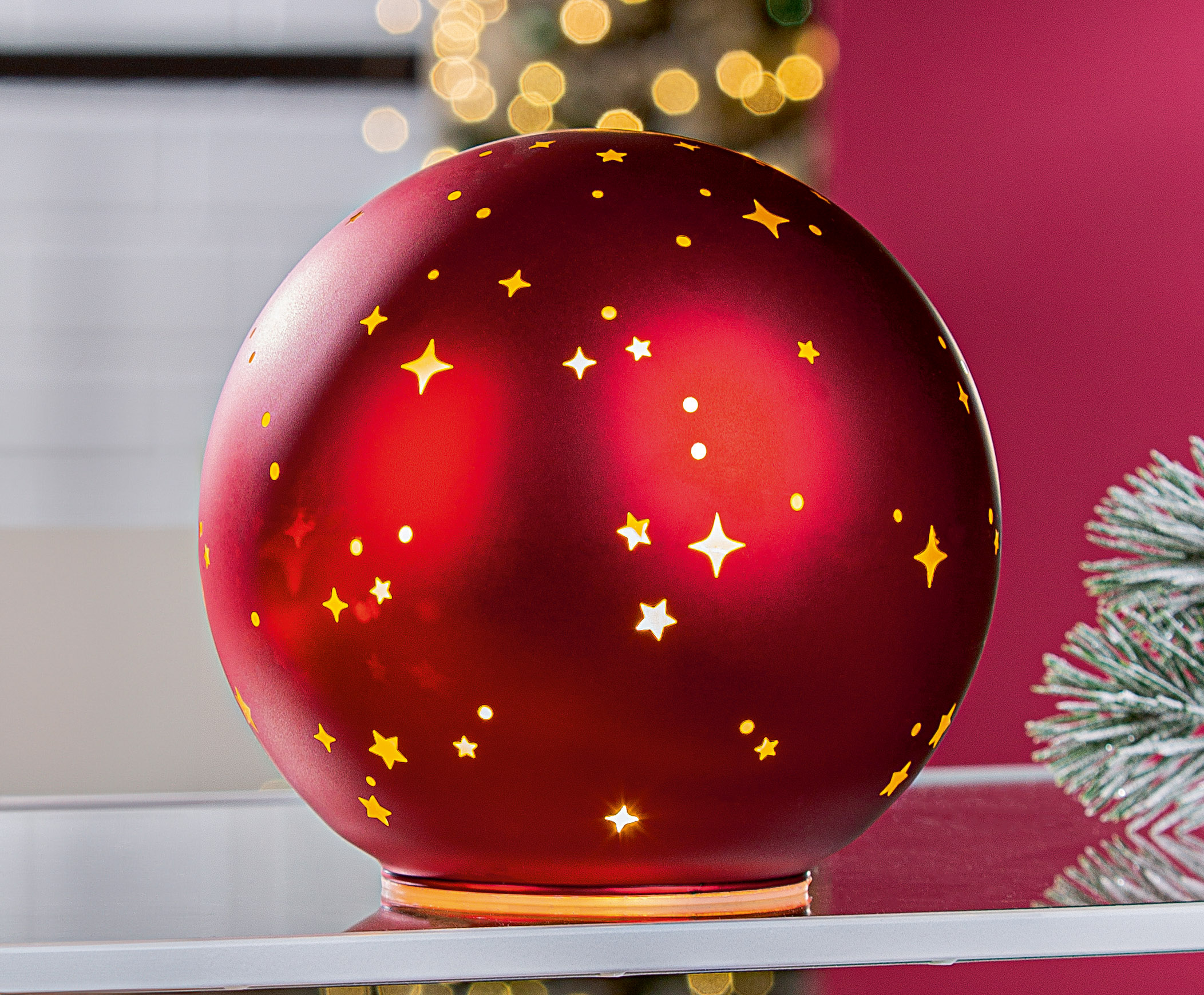Rotball, Weihnachtsdekoration, Glaskugel, Sterne, Lichter