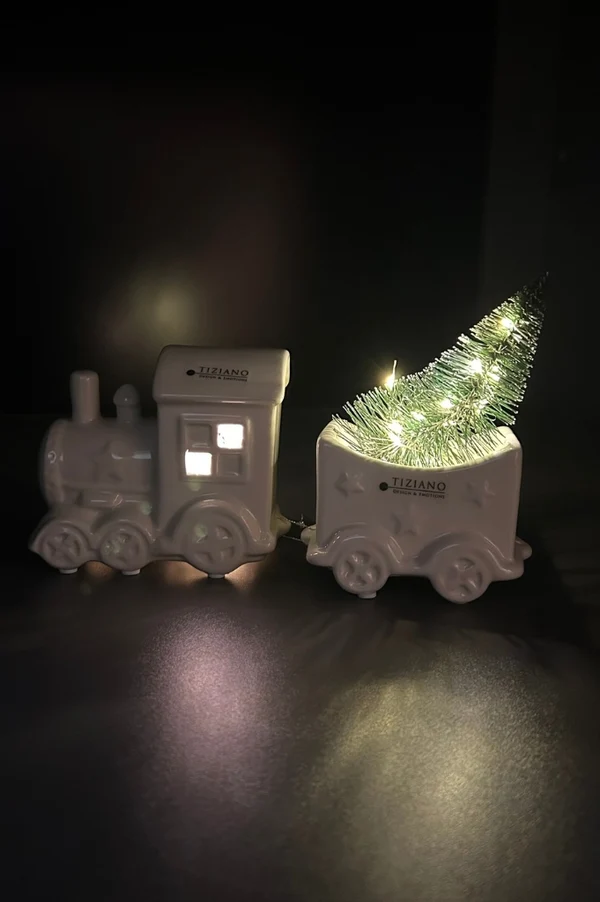zug, figur, miniatur, beleuchtung, baum-topf