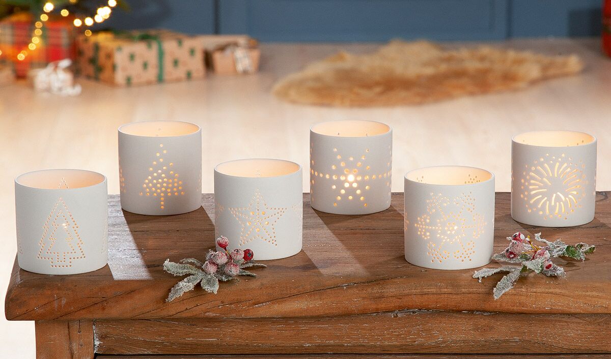 Windlicht Weihnachten Keramik weiß 7cm Variante 3