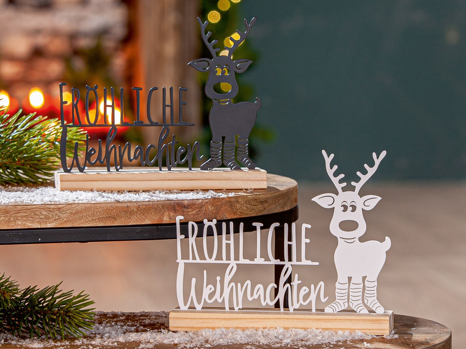 Deko Aufsteller Standrelief Rentier Ole 15cm weiß Pflanze, Baum, Holz