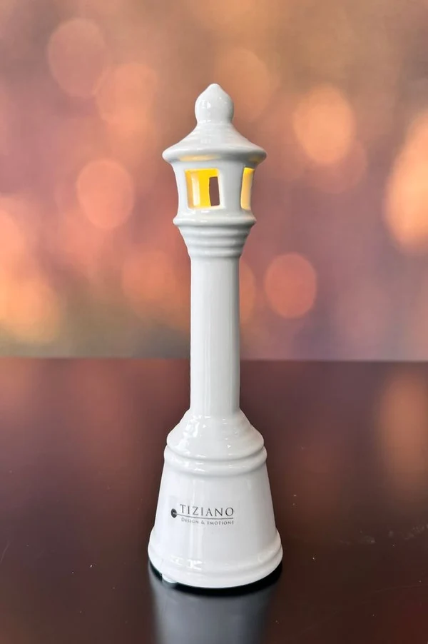 Deko Laterne Bianco LED 20cm Leuchtturm, Dekofigur, Miniatur, Porzellan, TIZIANO
