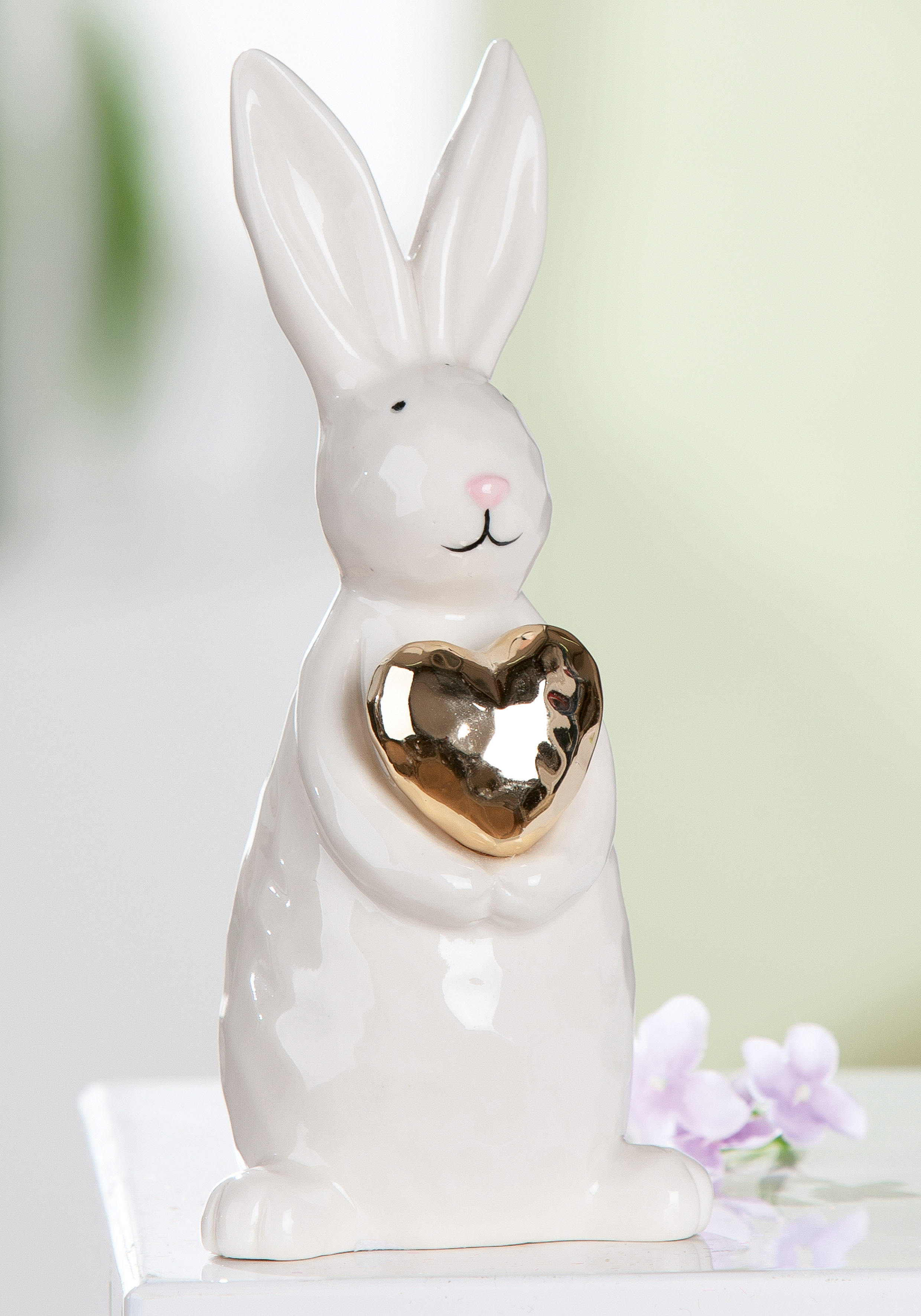 Dekofigur Hase Hoppy Keramik weiß 17,5cm