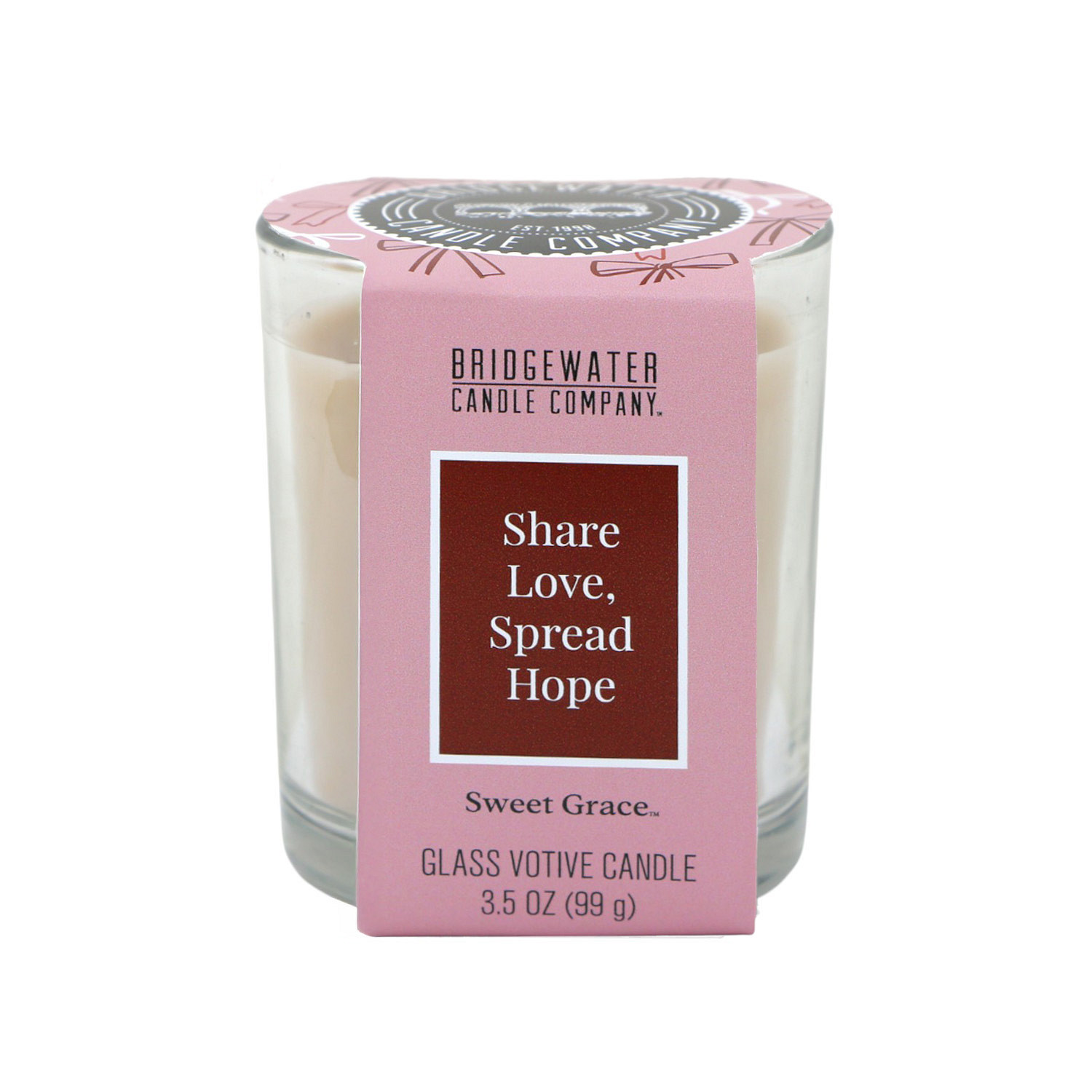 Share Love, Spread Love - Sweet Grace Glasvotivkerze 99g Kerze, Glaskerze, Votivkerze, Pinkes Etikett, Sweet Grace