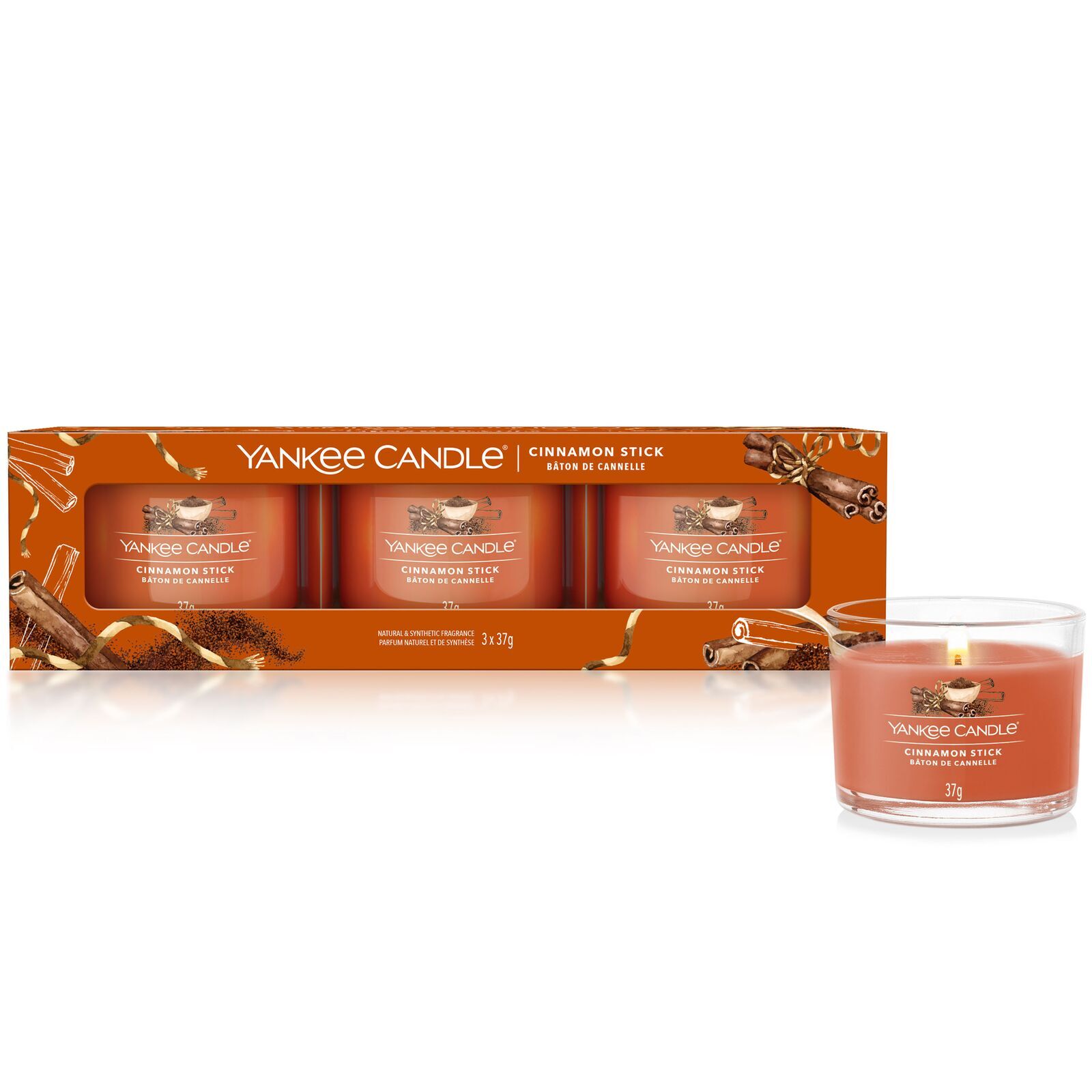 Cinnamon Stick 37g Glasvotivkerze 3er Pack