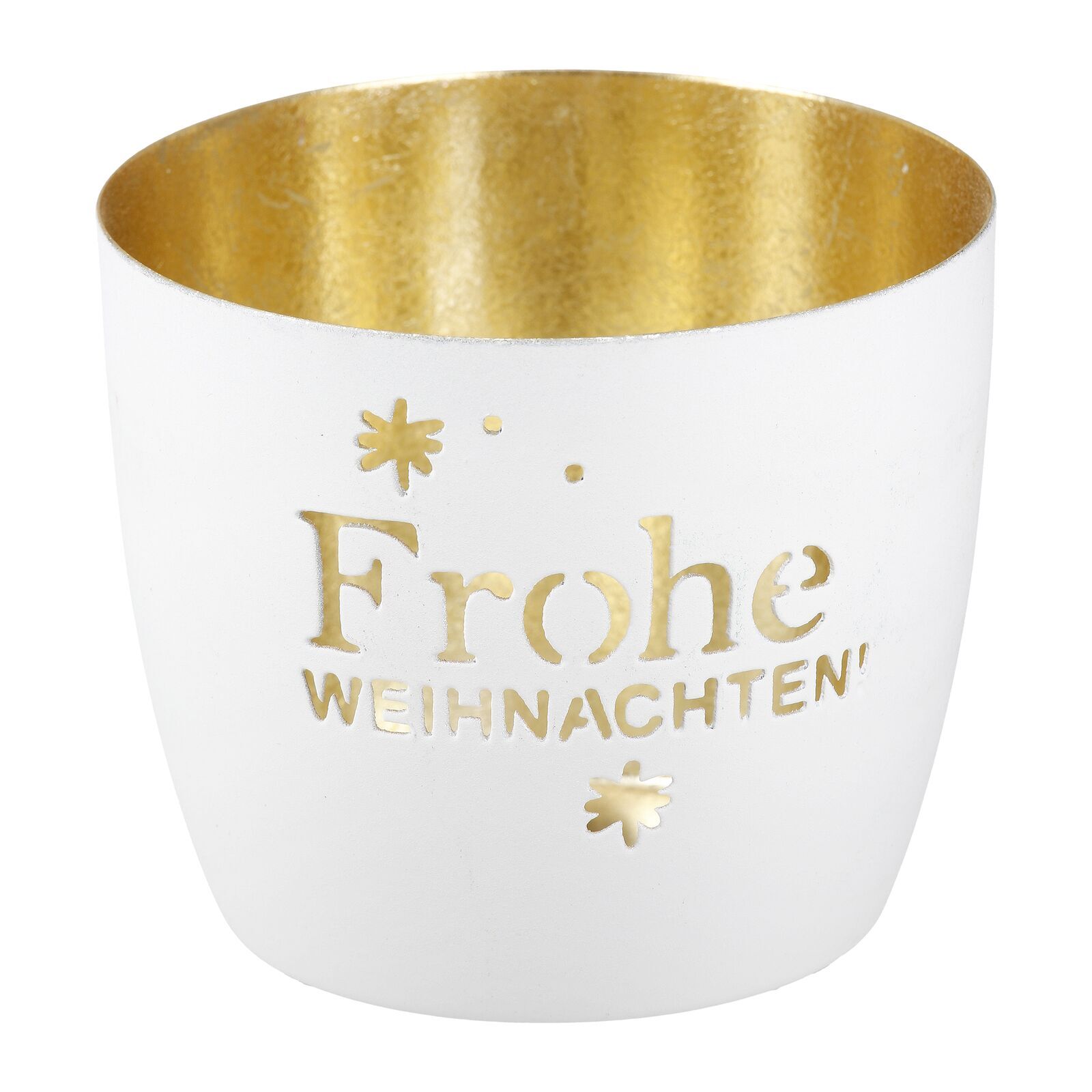 Windlicht Frohe Weihnachten Metall weiß 9cm Pokal, Gold