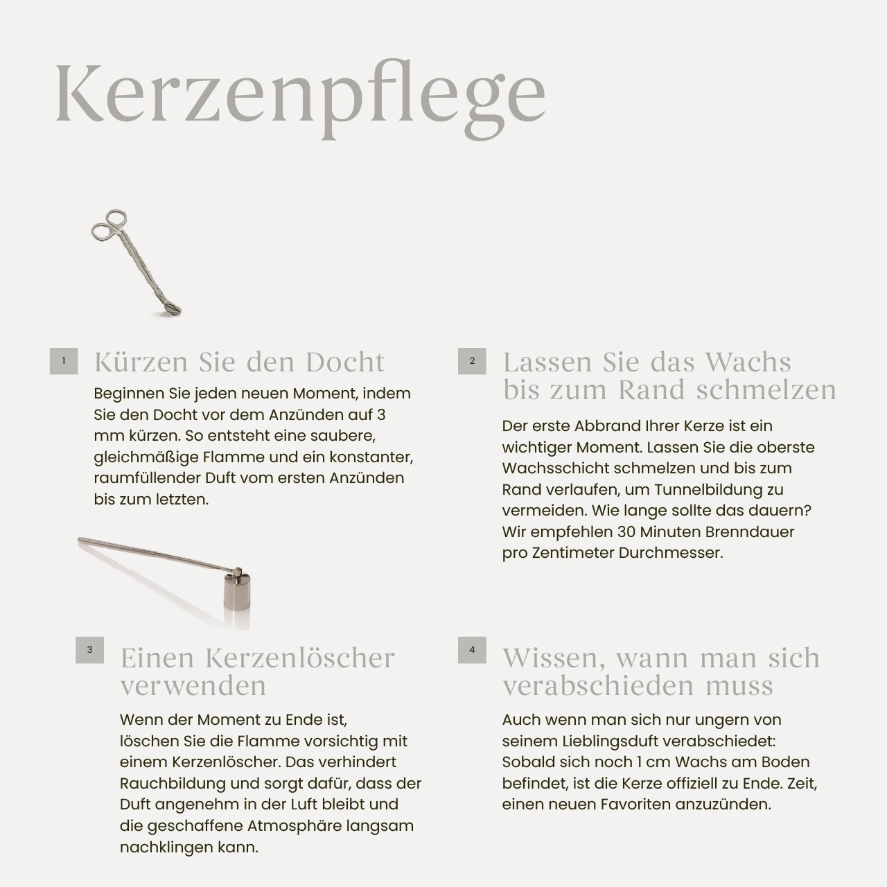 kerzenpflege, korken, zange, feuerzeug, anleitung
