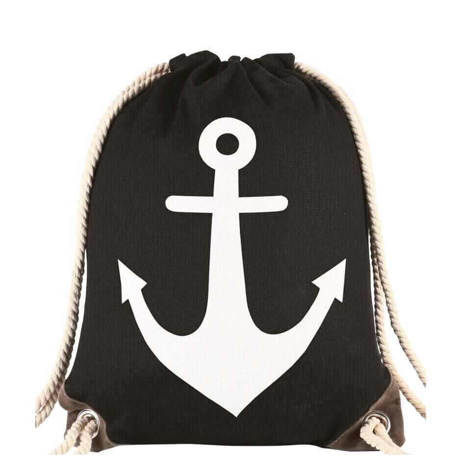 Turnbeutel schwarz mit Anker 011