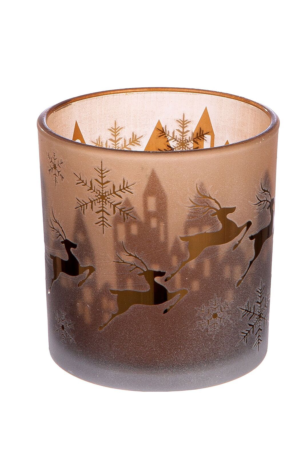 Windlicht Schlitten Rentiermotiv 12,5cm Pokal, Lampe