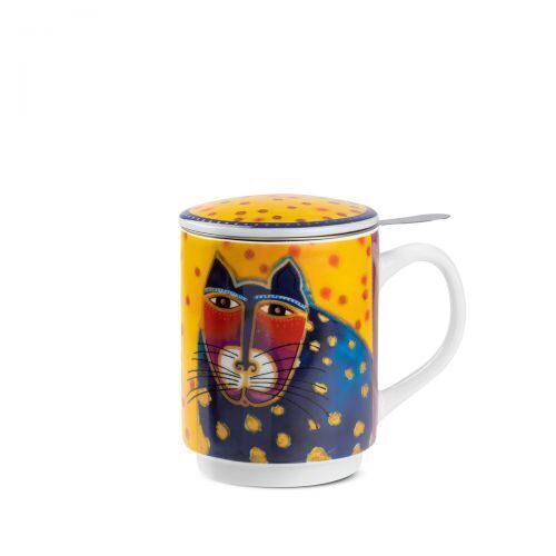 Teetassen-Set mit Deckel und Teesieb - Fantastic Felines gelb Pokal, Getränk, Kaffee, Kaffeetasse