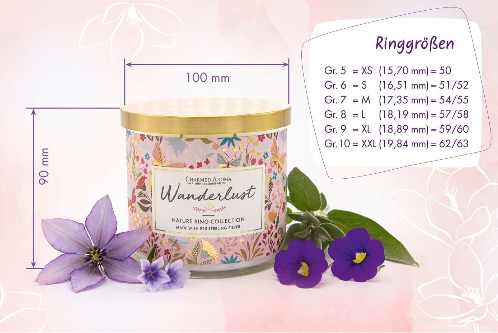 Charmed-Aroma-Ringgroessen Rosé All Day Kerze (Ring)