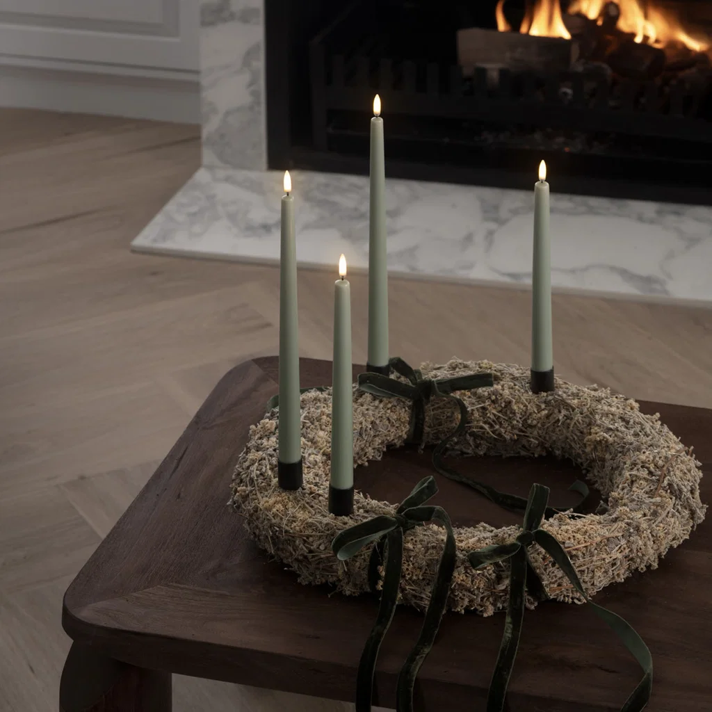 Adventskandelaber, Adventskranz, Tannengrundlage, Grünes Teelicht, Küchen-/Wohnzimmerdeko