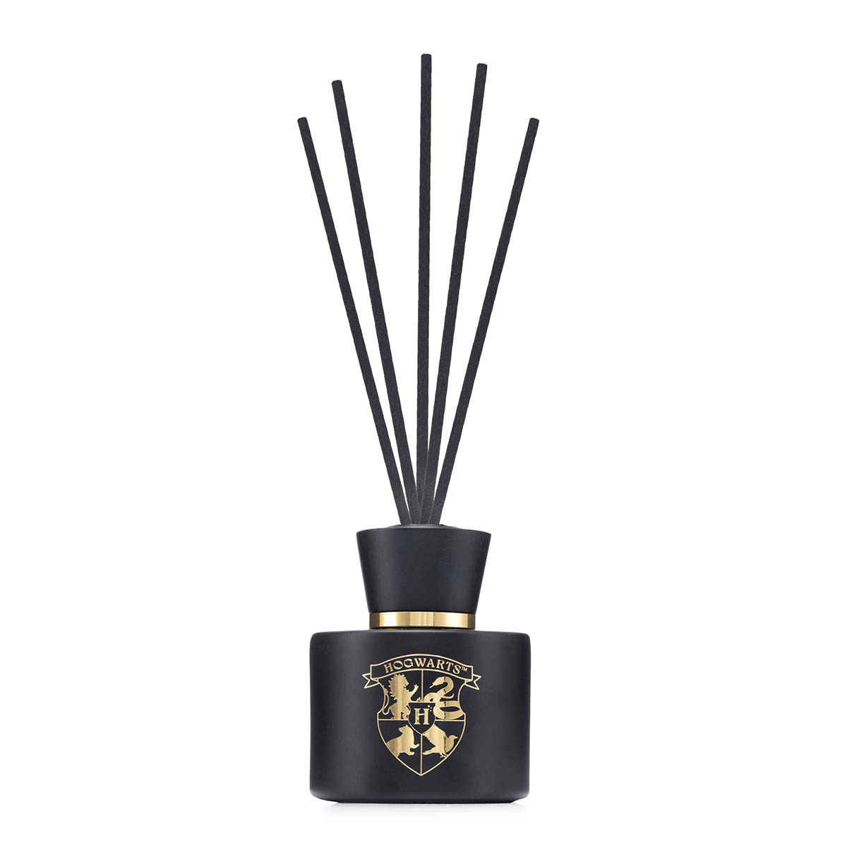 Reed Diffuser Harry Potter™ Hogwarts - 100ml Duftstäbchen, Raumduft, schwarzes Glas, goldenes Emblem, Hogwarts-Wappen