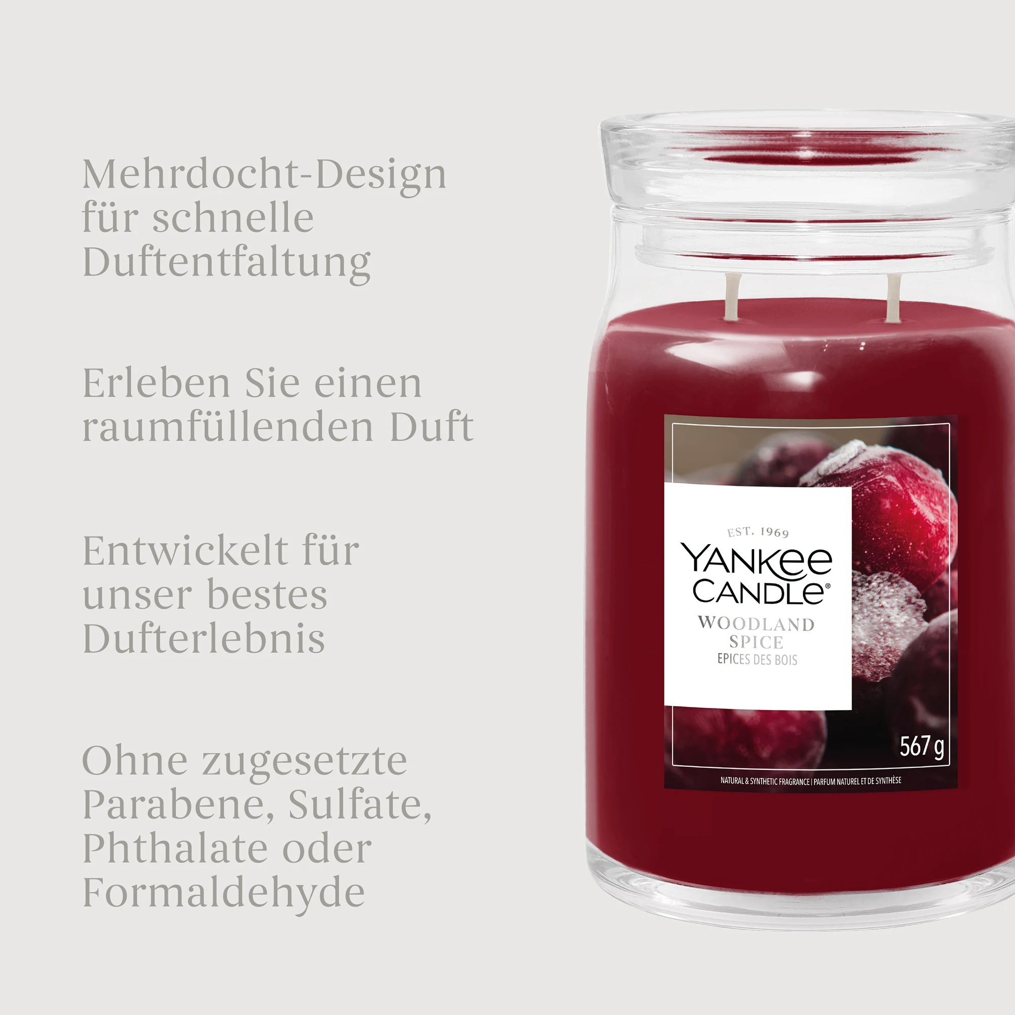 Woodland Spice Signature Jar 567g 2-Docht Kerze, Wachs, Rot, Glas, Wald