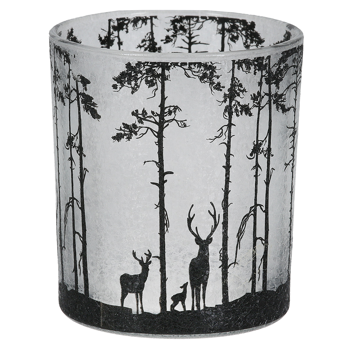 Glas, Teelicht, Waldsilhouette, Hirsch, Dekoration