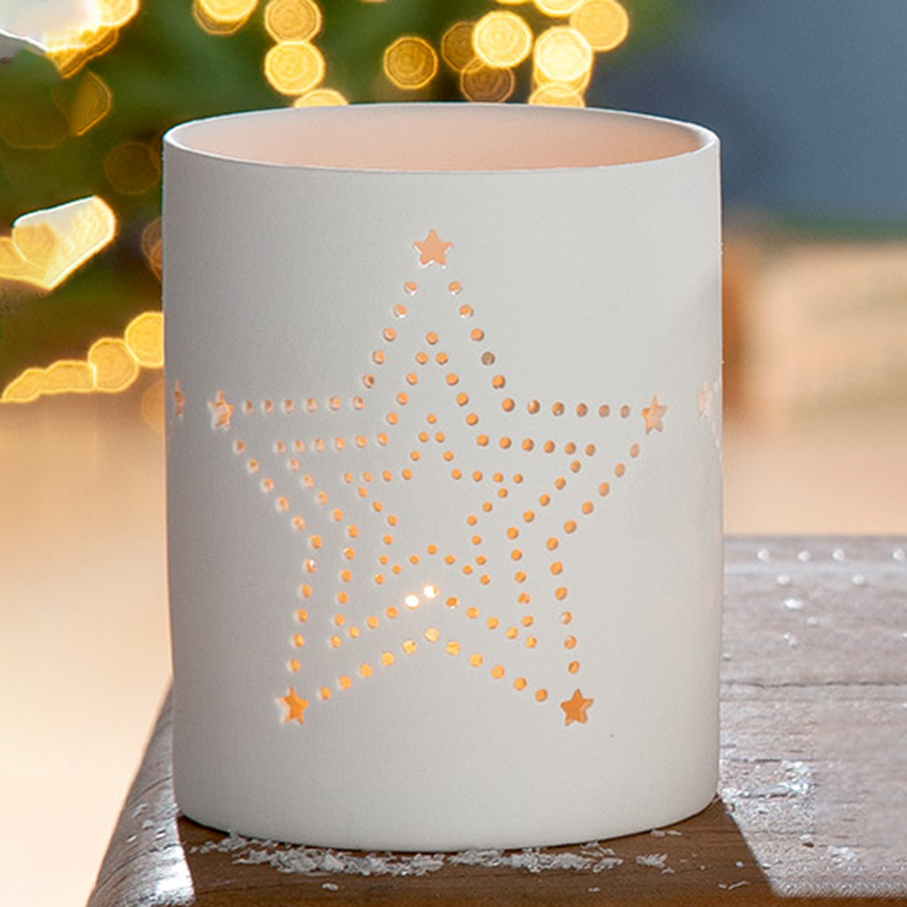 Windlicht Weihnachten Keramik weiß 10cm (Stern)