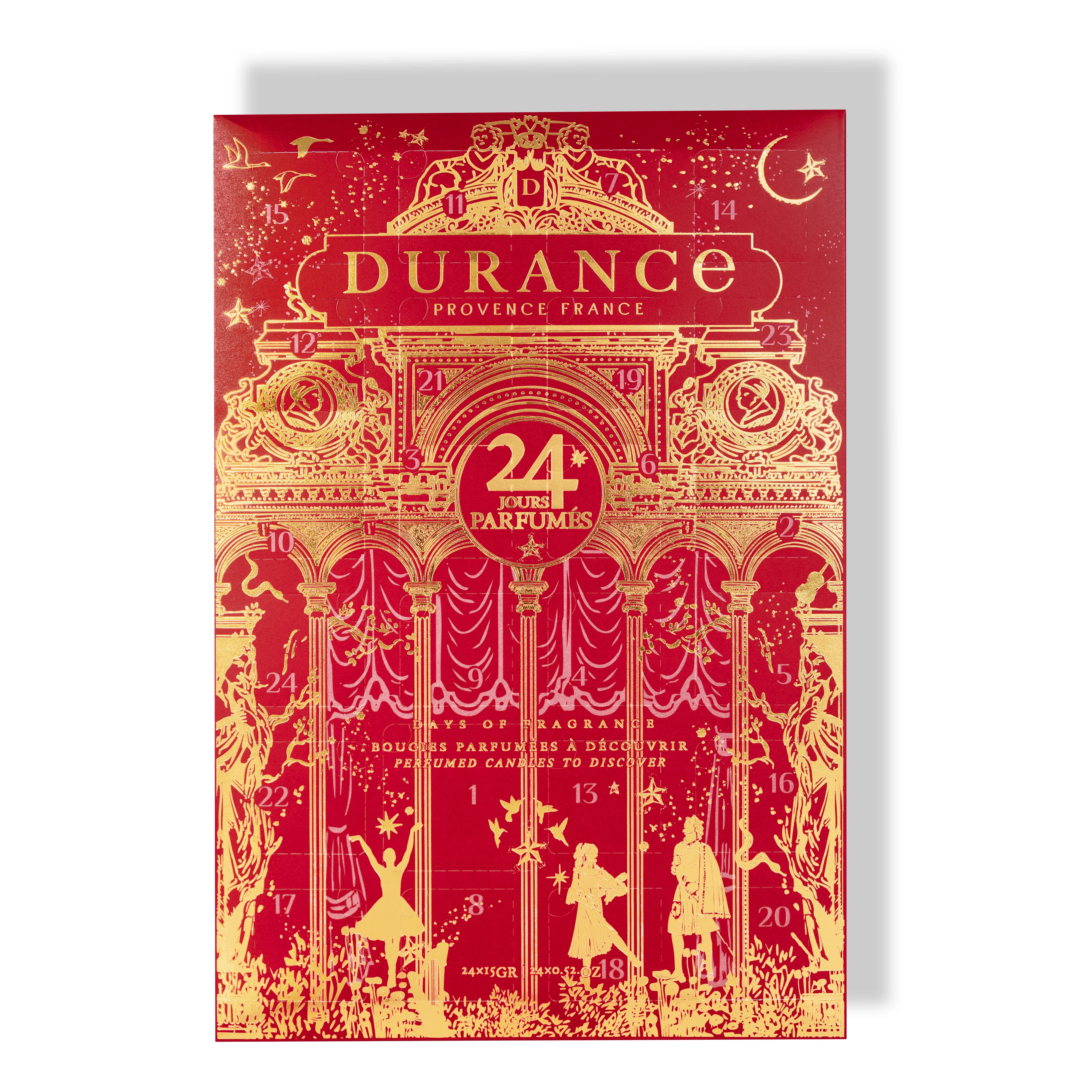 Durance Adventskalender 2026 mit 24 Duftkerzen parfum, box, adventskalender, rot, gold