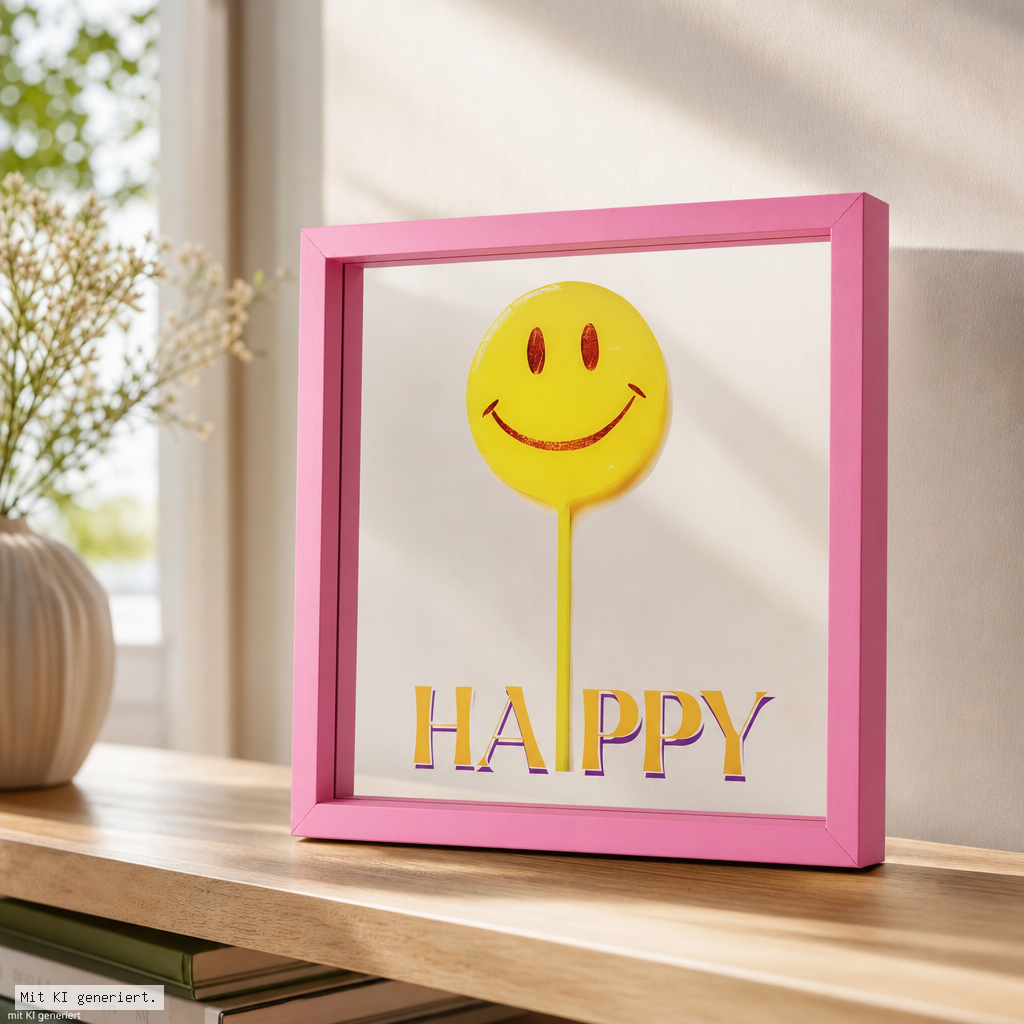 Rahmen, Print, Smiley, Rosa, Glück