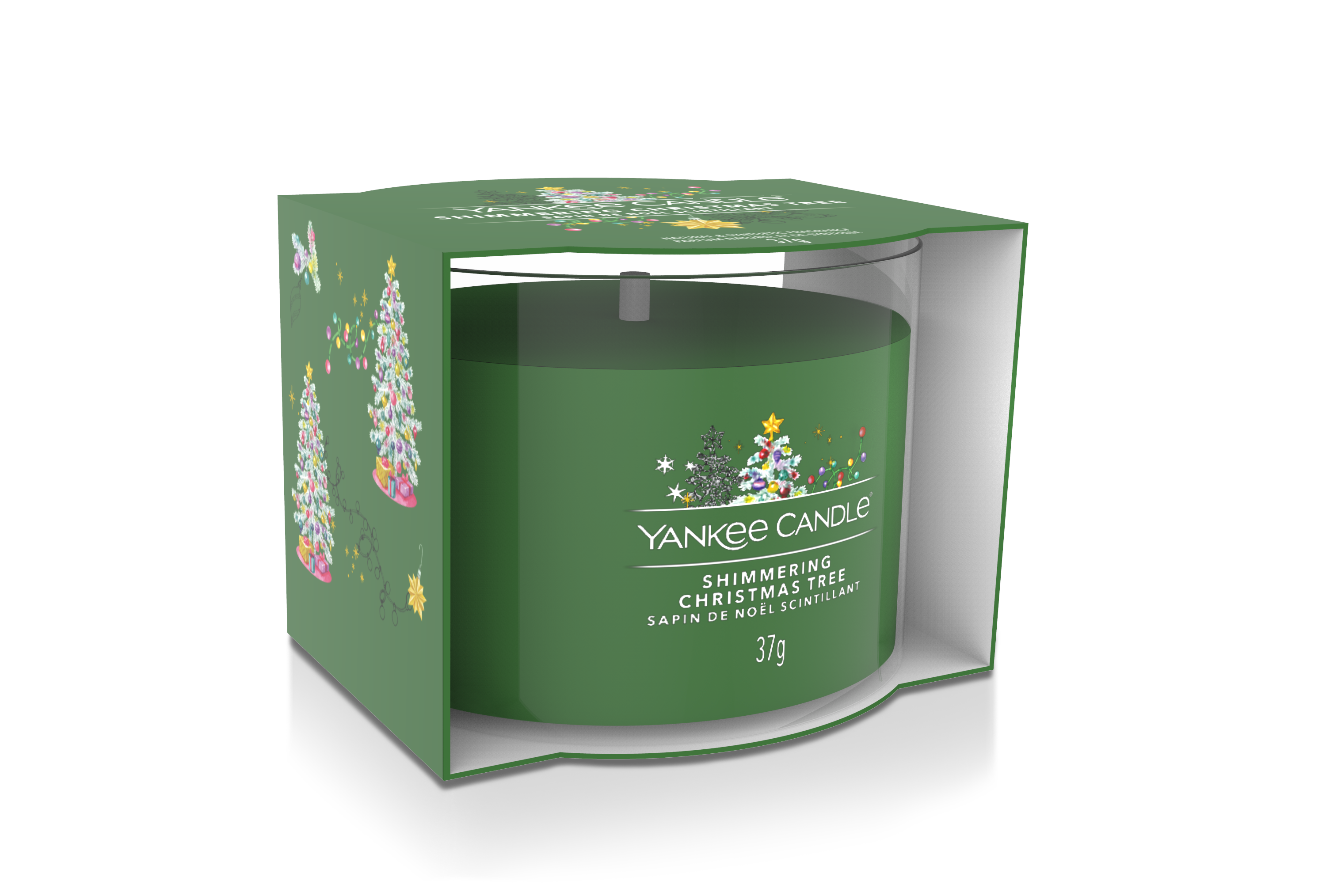 Shimmering Christmas Tree 37g Glasvotivkerze