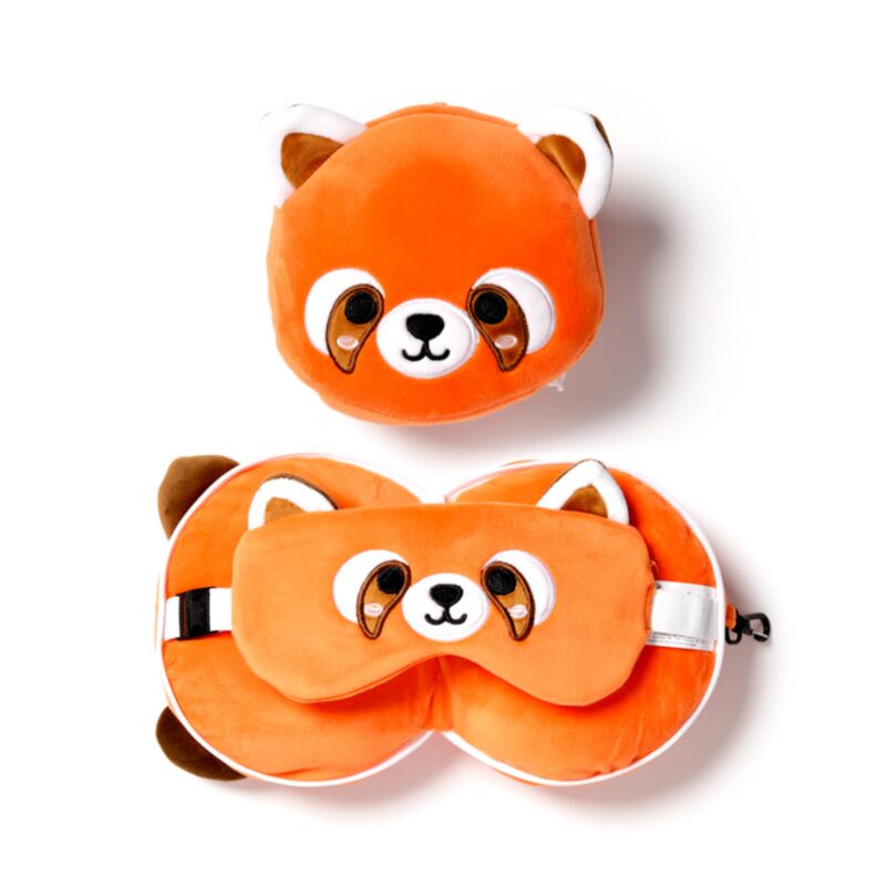 Relaxeazzz Roter Panda Katzenbär Plüsch Reisekissen & Schlafmaske