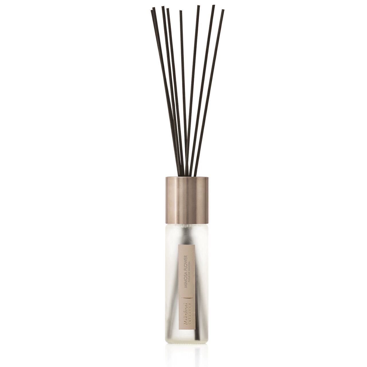 22PDMR_Millefiori-Selected_Reed-Diffuser-100ml_Product-and-Pack_Mimosa-Flower-Out-of-packE Mimosa Flower - Selected Reed Diffuser 100ml