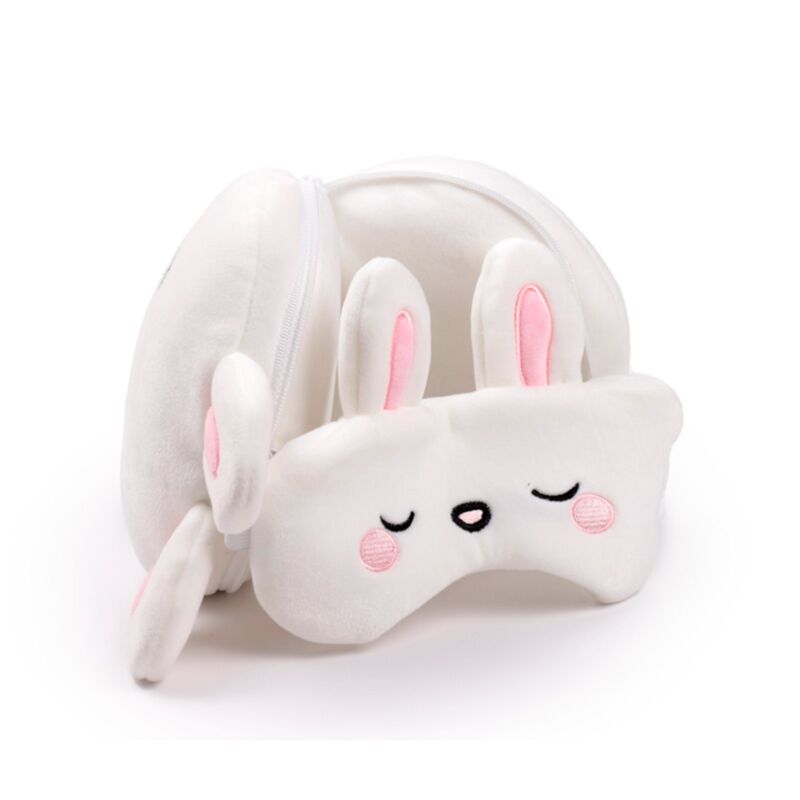 Relaxeazzz Adoramals Frances the Rabbit Hase Plüsch Reisekissen & Schlafmaske