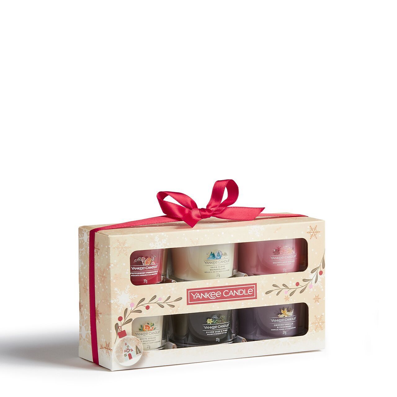 6 Glasvotivkerzen à 37g Geschenkset Weihnachten Snow Globe Wonderland