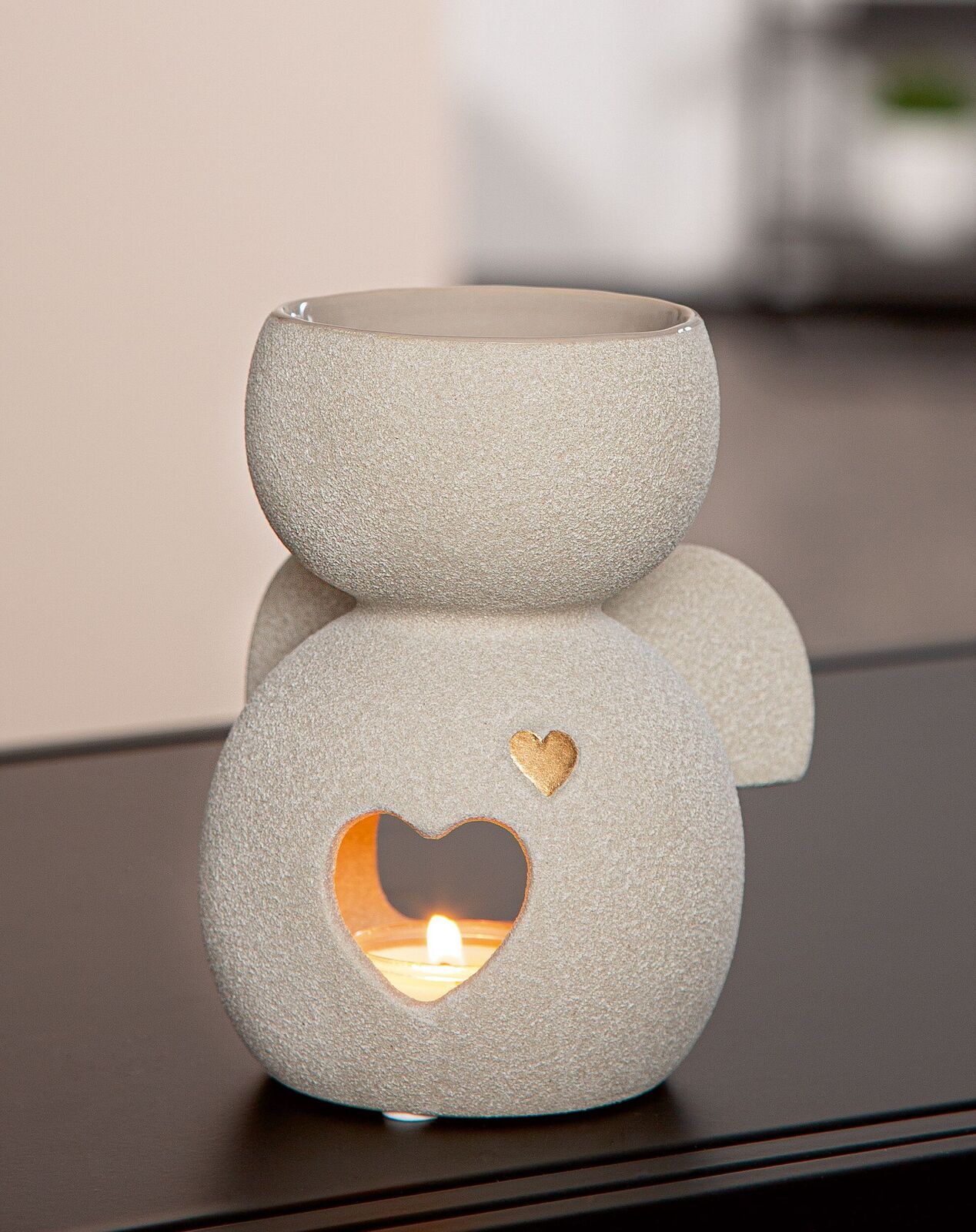 Duftlampe Engel Heart grau mit Grußkarte Töpferei, Kerze, Krug