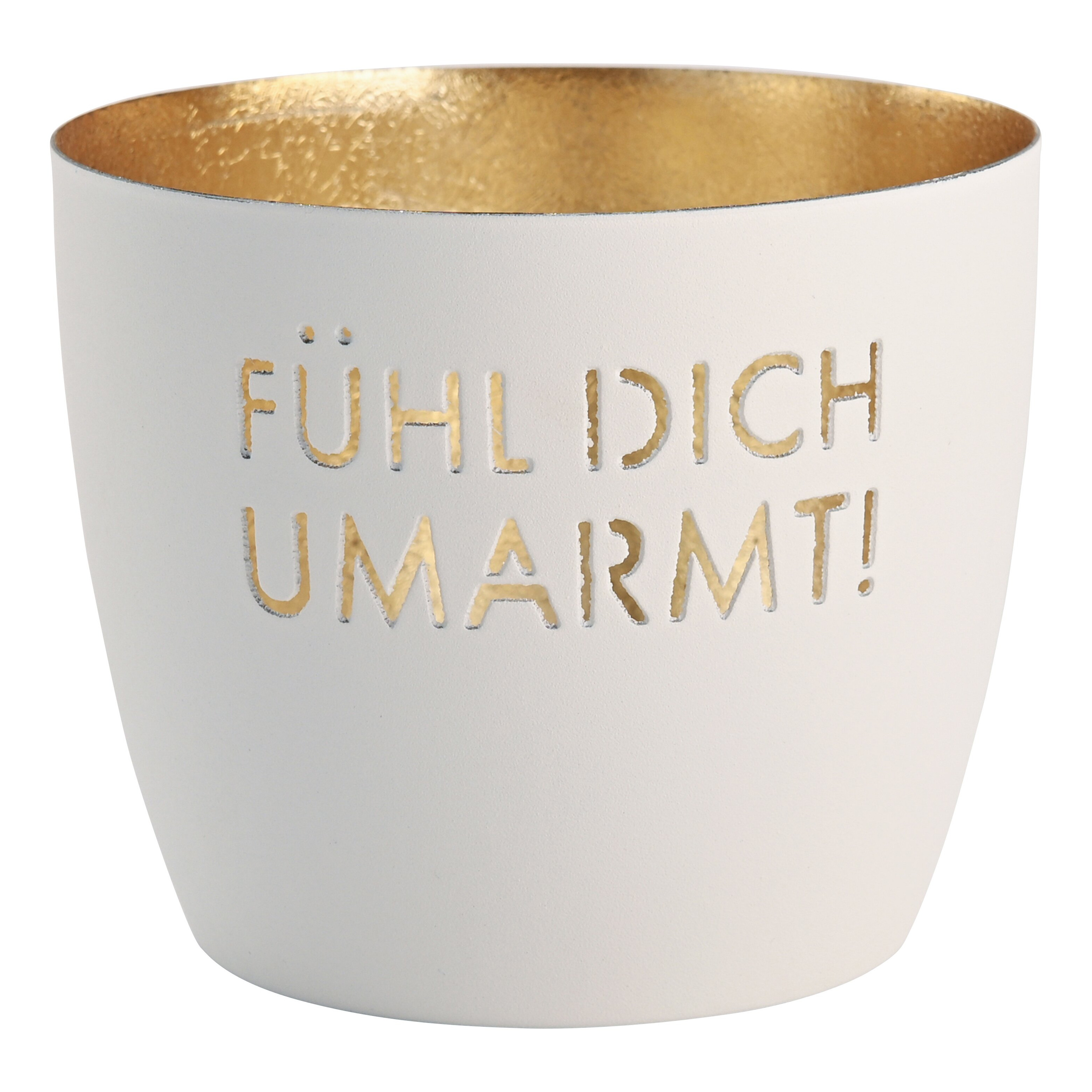 Tasse, Teelichthalter, Keramik, Weiß, Goldinnenseite