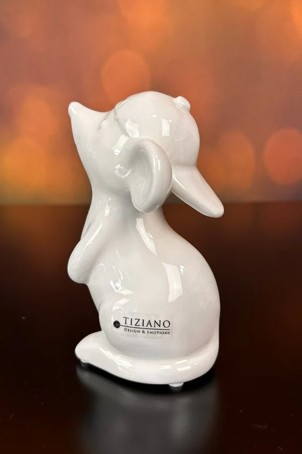 Elefant Figur, weiße Keramik, Dekorative Statue, Markenlabel Tiziano, Studio Keramik