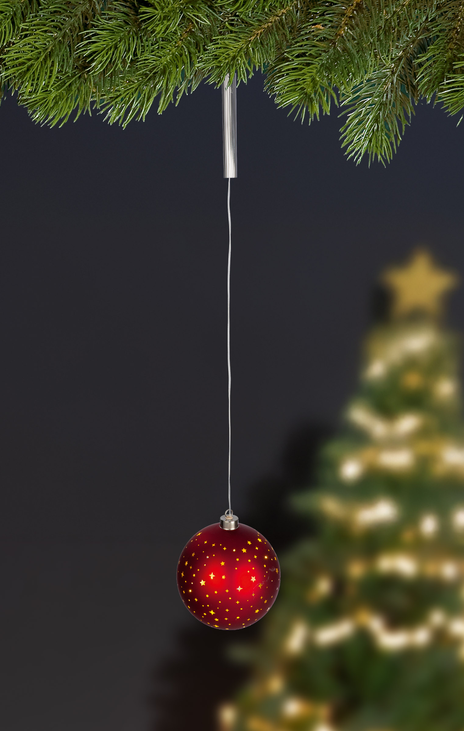 Weihnachtskugel, Christbaumkugel, Baumschmuck, Rot, Glitzersternchen
