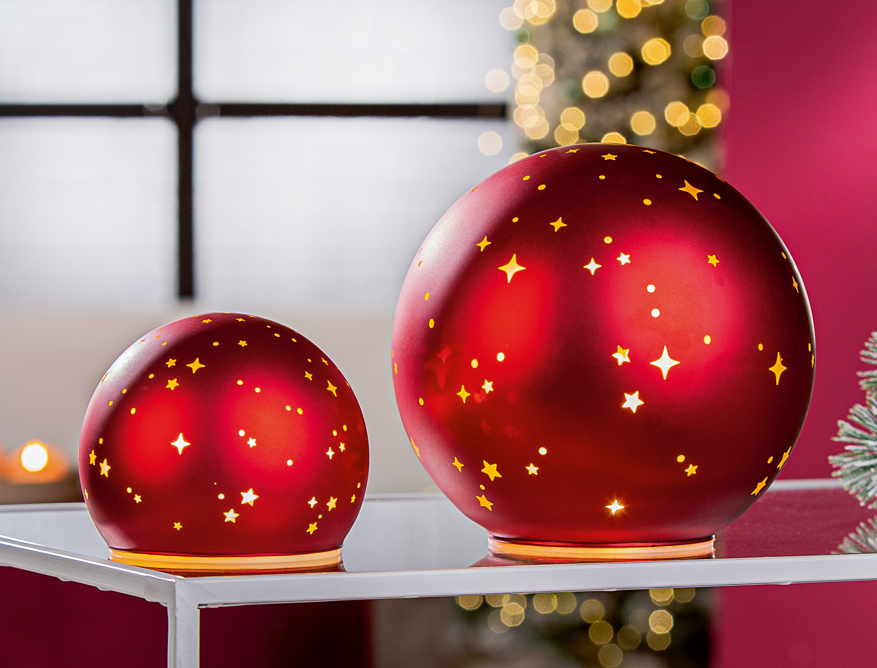 Lichtkugel Cielo rot 15cm Weihnachtskugeln, Rot, Glas, Dekoration, Sternmuster