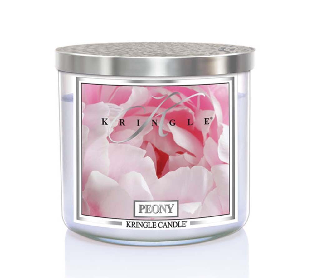 kringle_candle_peony_silver_lid_american_heritage Peony 623g 396g Tumbler 3-Docht